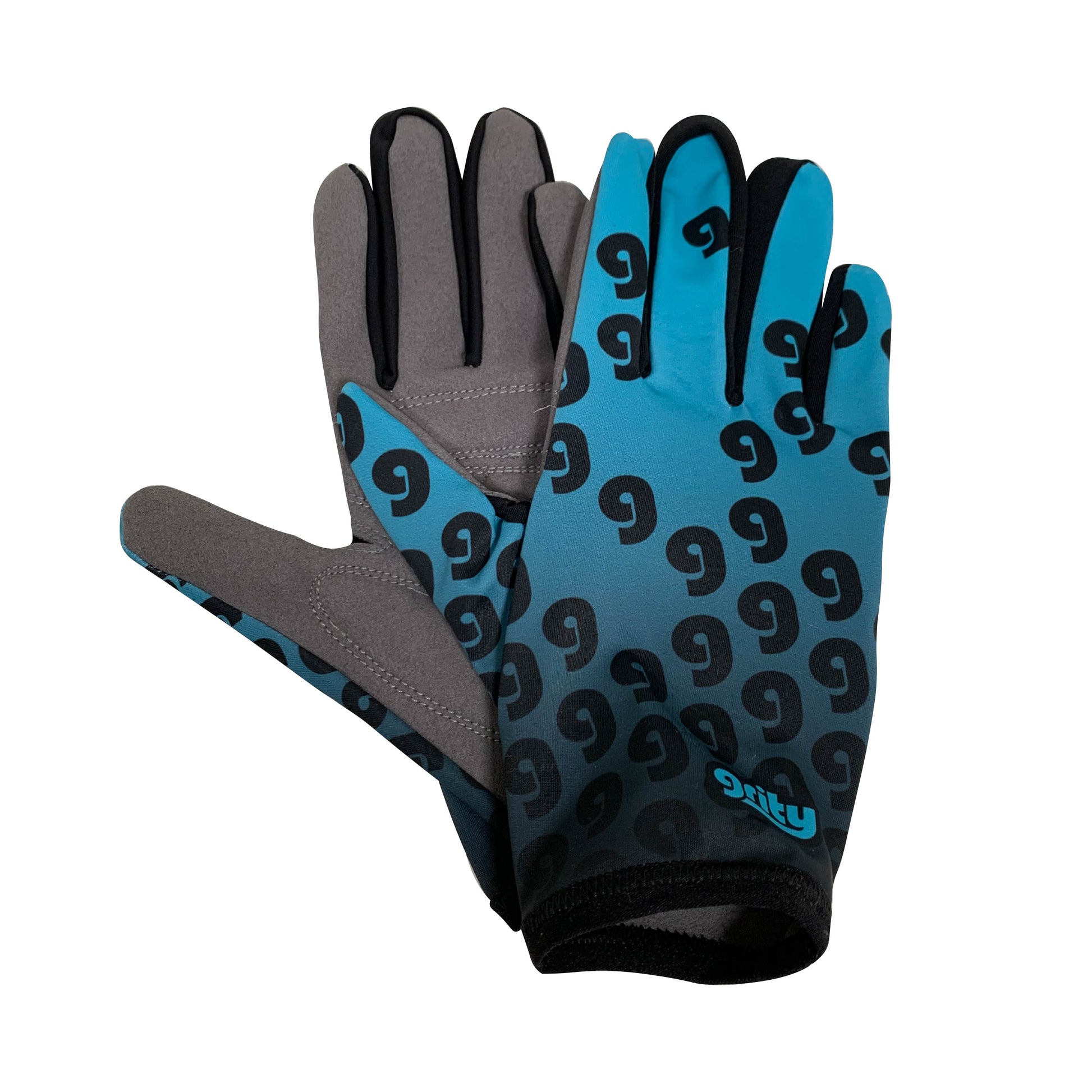 Cycling gloves turquoise backs, faux leather palms