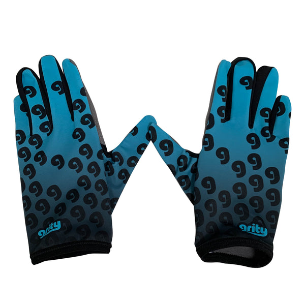 Cycling gloves turquoise backs, faux leather palms