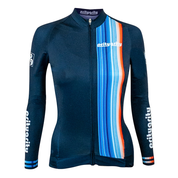 sustainable eco-friendly cycling long sleeve jersey women pritygrity global warming stripes