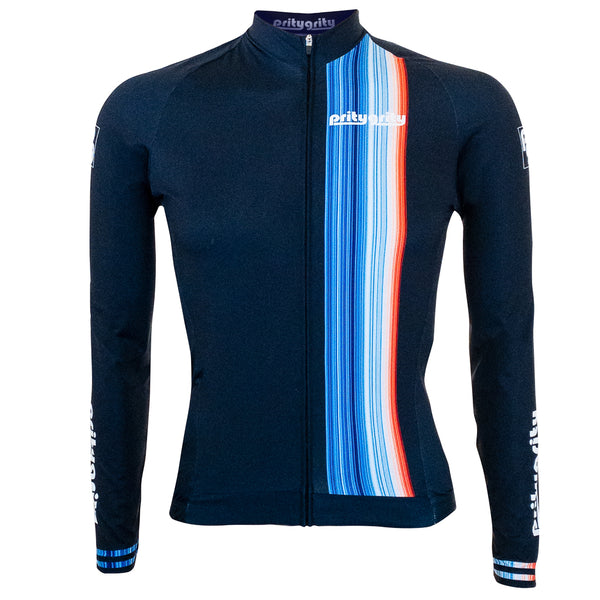 sustainable eco-friendly cycling jersey pritygrity longsleeve global warming stripes