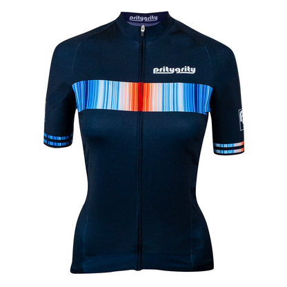 sustainable short sleeve cycling jersey women pritygrity global warming stripes