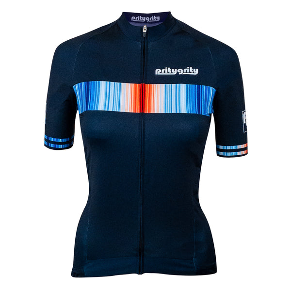 sustainable short sleeve cycling jersey women pritygrity global warming stripes
