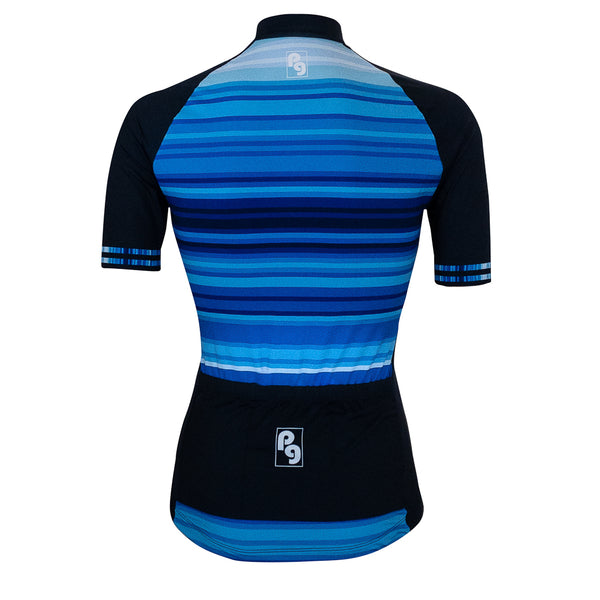pritygrity Cool Blue short sleeve cycling jersey women rear view